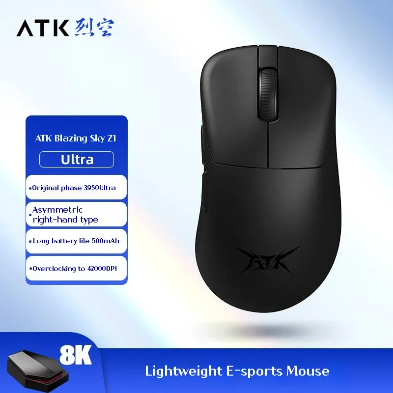 ATK Z1 Pro Max Ultra Wireless Gaming Mouse PAW3950, 8K Polling Rate, 0.39ms Low Latency, 30,000 DPI Ergonomic Gaming Mouse