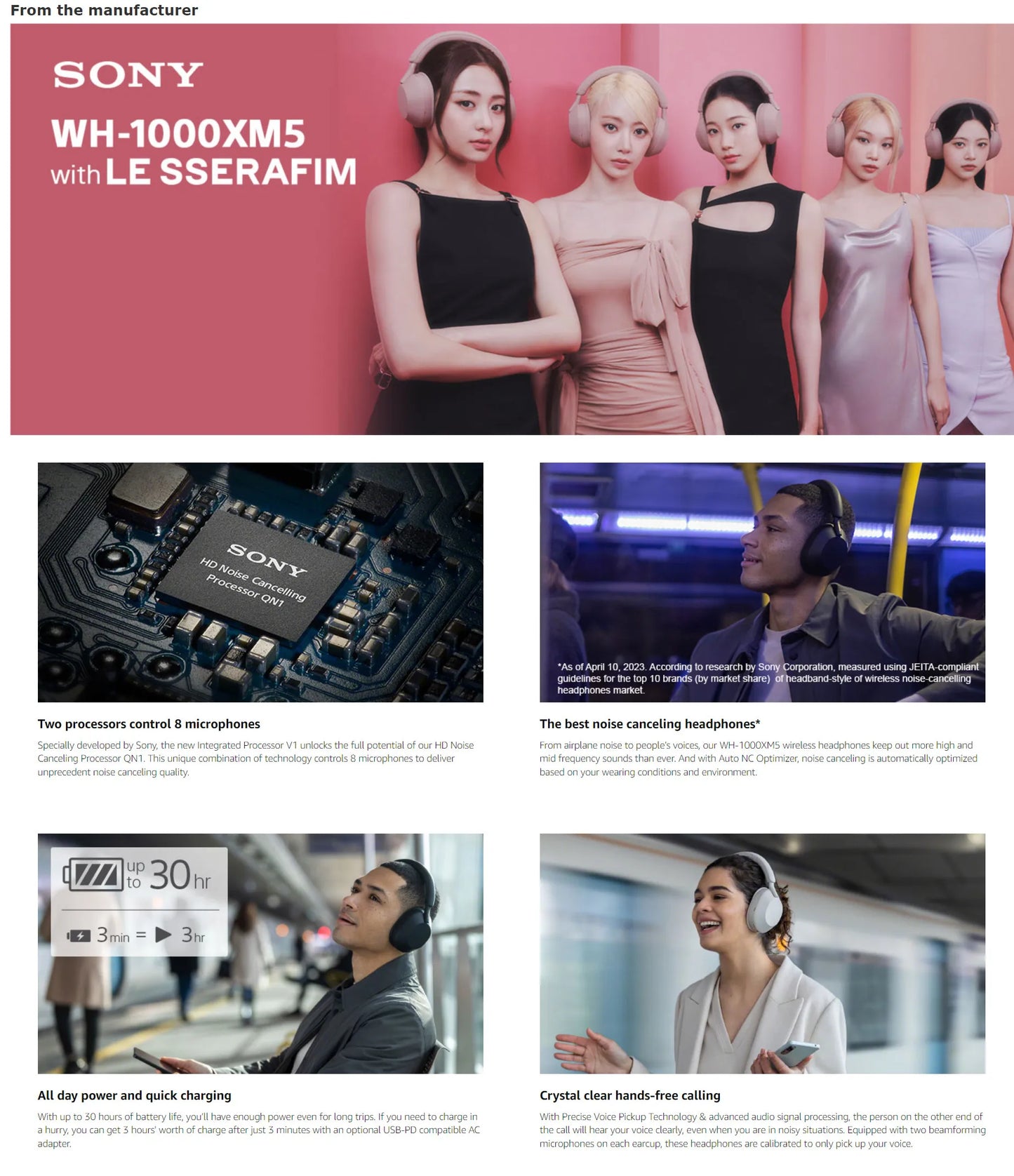 Sony WH-1000XM5 Wireless Noise Cancelling Headphones – Premium Bluetooth 5.2 Over-Ear HiFi Headset with 30mm Driver, Microphone, Long Battery Life