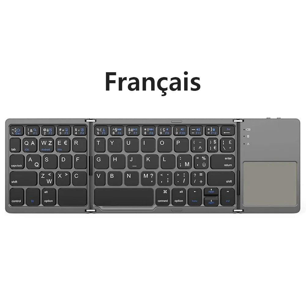 Russian/Spanish/English B033 Mini Foldable keyboard, Wireless Bluetooth Keyboard Recharger with Touchpad for Windows Android IOS
