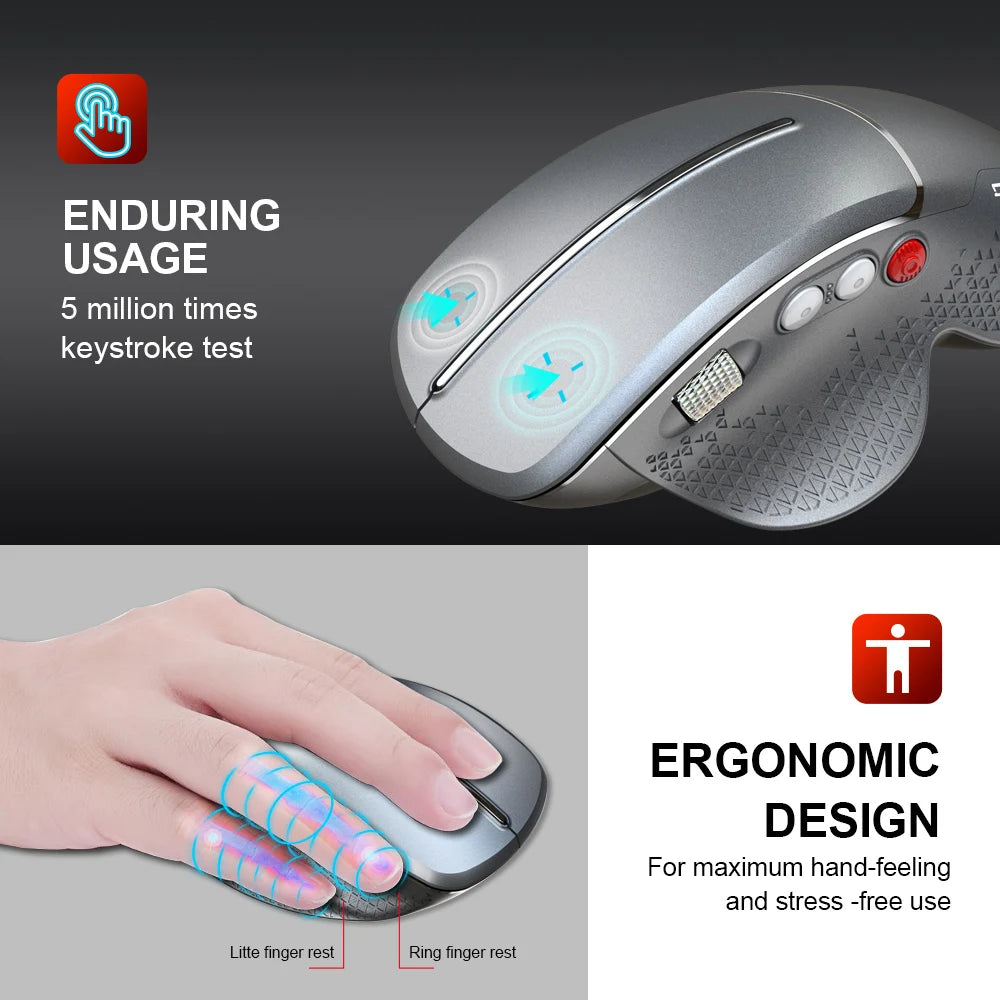 HXSJ T32 2.4G Wireless Ergonomic Vertical Mouse, 4800 DPI Wireless Gaming Mouse with Side Metal Roller, USB Ergonomic Mouse for PC, Laptop & Office