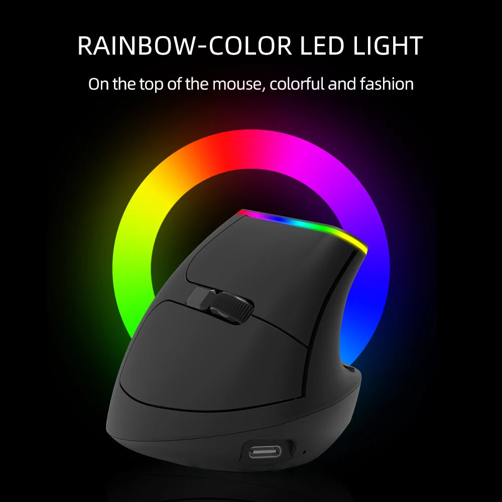 Delux Ergonomic Vertical Mouse Rechargeable Wireless Bluetooth RGB Mouse, 4000 DPI Silent Ergonomic Vertical Mouse for Laptop, PC & Gaming