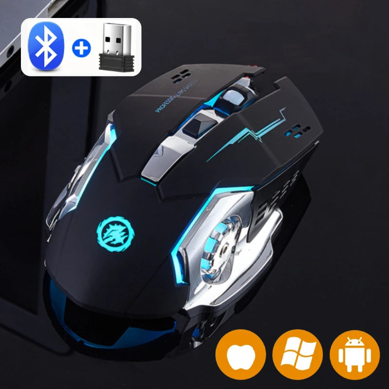 Wireless Bluetooth Mouse Rechargeable 2.4G USB Gaming Mouse, Silent Ergonomic Wireless Bluetooth Mouse with RGB Backlight, Dual Mode Office & Gaming Mouse