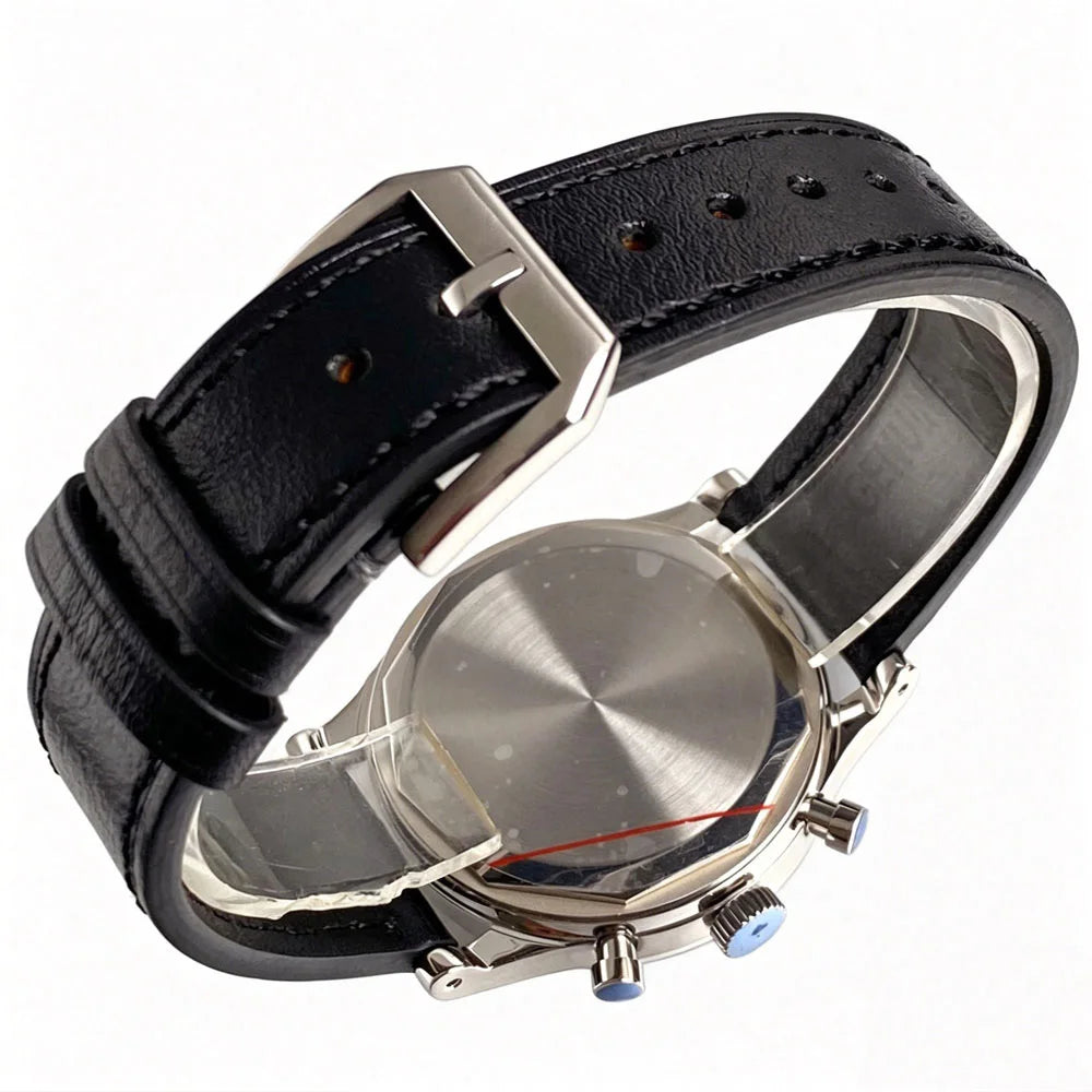38mm Tandorio Retro Men's Watch Sport Watches Miyota OS20 Movement Chronograph Quartz Clock Black Dial Bubble Arched Glass