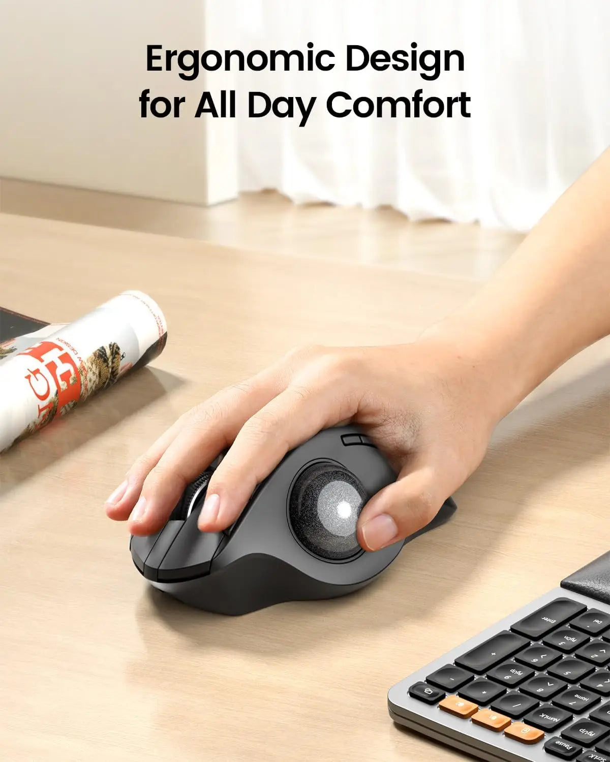 ProtoArc EM01 NL Wireless Trackball Mouse, Ergonomic Bluetooth Thumb Trackball Mouse, Rechargeable Multi-Device Wireless Mouse for Laptop, PC & Mac