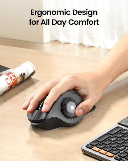 ProtoArc EM01 NL Wireless Trackball Mouse, Ergonomic Bluetooth Thumb Trackball Mouse, Rechargeable Multi-Device Wireless Mouse for Laptop, PC & Mac