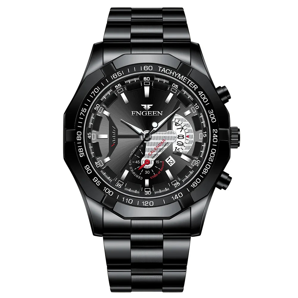 BINBOND luxury quartz wristwatch for men, luminous, water-resistant, automatic date, stainless steel