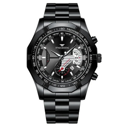 BINBOND luxury quartz wristwatch for men, luminous, water-resistant, automatic date, stainless steel