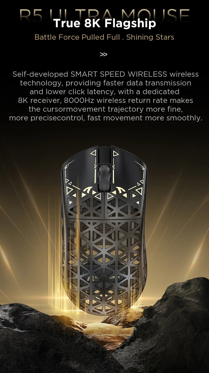 ATTACK SHARK R5 Ultra Wireless Gaming Mouse Tri-Mode, Carbon Fiber, PAW3950MAX Sensor, 8K 8000Hz Polling Rate, 42000 DPI Gaming Mouse