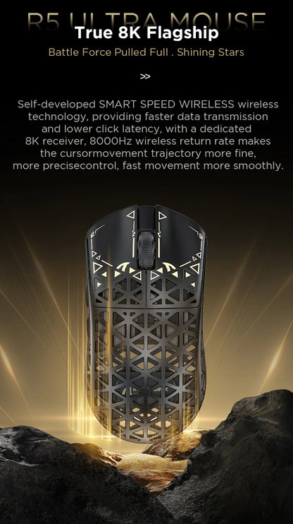 ATTACK SHARK R5 Ultra Wireless Gaming Mouse Tri-Mode, Carbon Fiber, PAW3950MAX Sensor, 8K 8000Hz Polling Rate, 42000 DPI Gaming Mouse