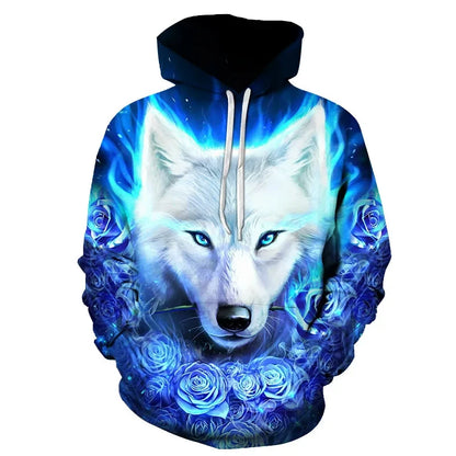 Anime-Sweatshirt mit wildem Wolfskopf, 3D-bedruckter Hoodie für Herren/Damen, modische Harajuku-Kleidung für Kinder und Herren-Mantel