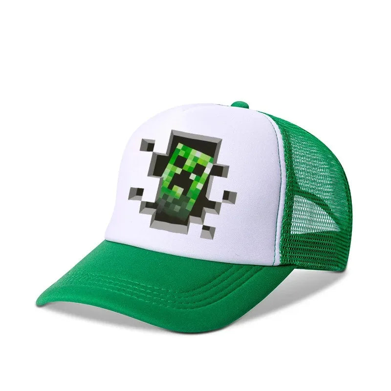 Minecraftes Pixels Kawaii Baseball Cap Boy Cartoon Anime Print Peaked Caps Hip Hop Parent-child Outdoor Mesh Hats Summer Sun Hat