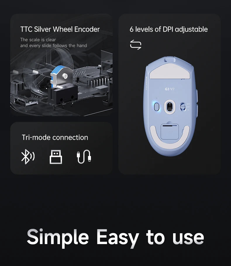MCHOSE G3 V2 Pro Wireless Gaming Mouse PAW3395, Ultra-Lightweight Tri-Mode Bluetooth Gaming Mouse for Esports, Office & Professional Gaming