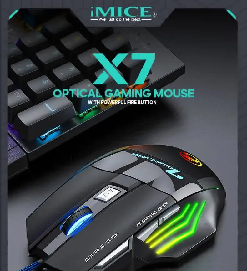 IMICE X7 Optical Gaming Mouse, Wired RGB Gaming Mouse with Adjustable DPI, Ergonomic Anti-Slip Design, 7 Programmable Buttons for PC & Laptop