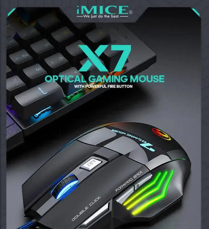 IMICE X7 Optical Gaming Mouse, Wired RGB Gaming Mouse with Adjustable DPI, Ergonomic Anti-Slip Design, 7 Programmable Buttons for PC & Laptop