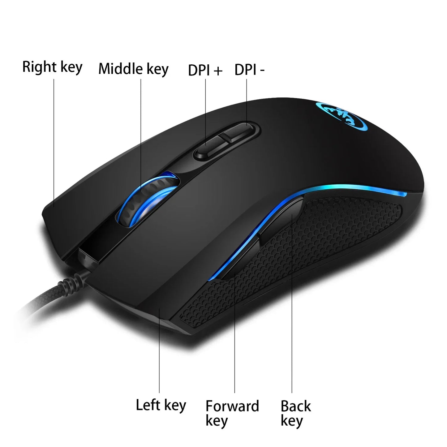 Exklusiv professionell optisk gamingmus med LED-bakgrundsbelysning i 7 klara färger och ergonomisk design, 3200 DPI, för LOL CS-gamers