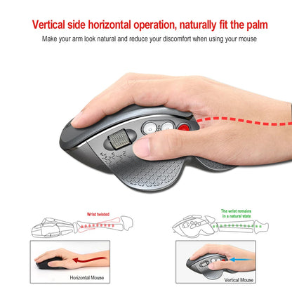 HXSJ T32 2.4G Wireless Ergonomic Vertical Mouse, 4800 DPI Wireless Gaming Mouse with Side Metal Roller, USB Ergonomic Mouse for PC, Laptop & Office