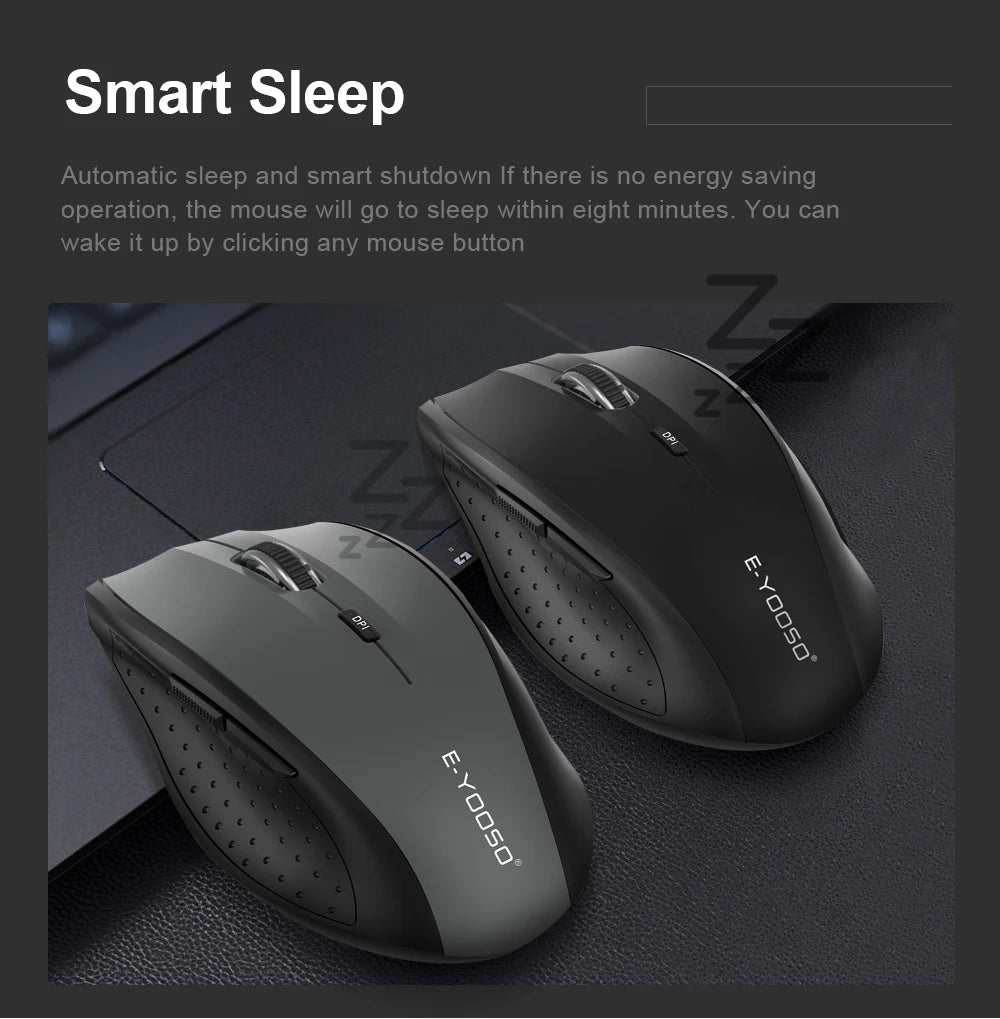 E-YOOSO E-1010 USB 2.4G Wireless Gaming Office Mouse, 2400 DPI Optical Game Mice, Ergonomic for Laptop PC Computer
