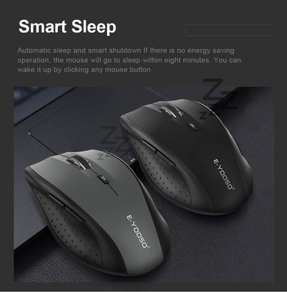 E-YOOSO E-1010 USB 2.4G Wireless Gaming Office Mouse, 2400 DPI Optical Game Mice, Ergonomic for Laptop PC Computer