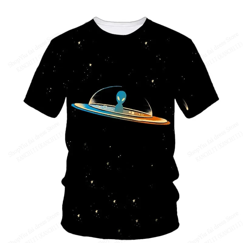 Summer UFO Alien 3d Print T-shirt Men Fashion Casual O-Neck Short Sleeve Tshirt Funny Mysterious Spaceship Tops Tees Men Clothes