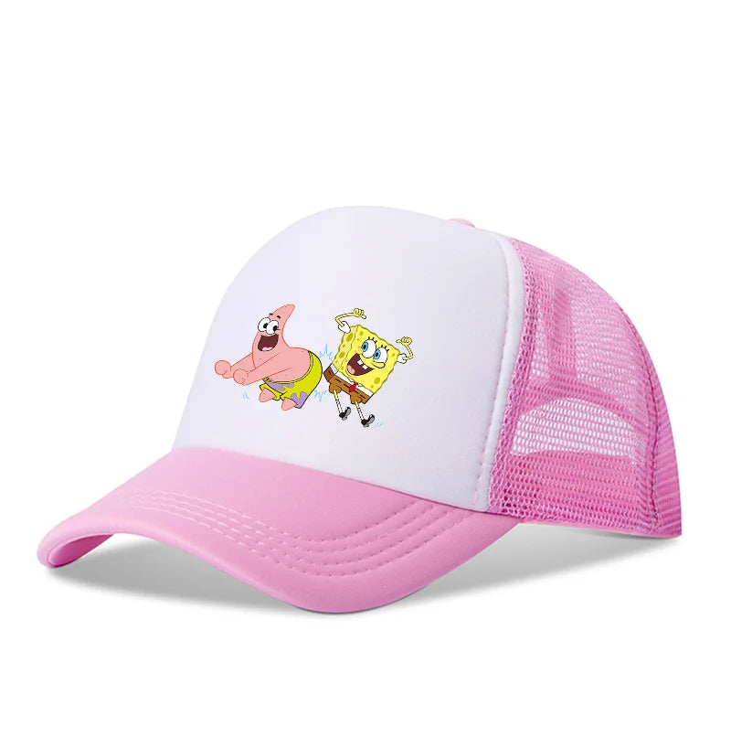 Niedliche SpongeBob-Baseballkappe – Anime, rund, für Kinder, Jungen, Mädchen, Erwachsene – Sport, Freizeit, Sonnenschutz, verstellbar, Film, Cartoon, Schirmmütze aus Netzstoff