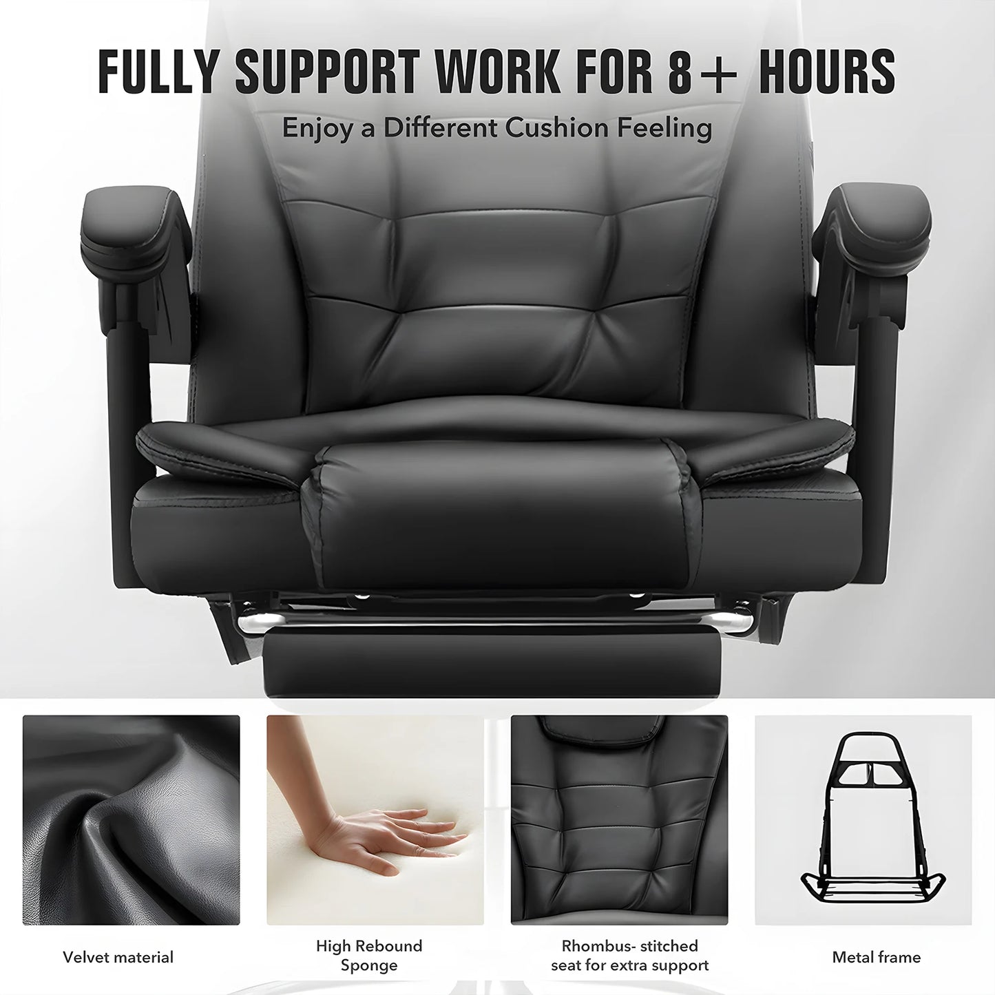 Ergonomic Office Chair with Massage Function, Executive Desk Chair with Footrest, Adjustable Headrest, Lumbar Support & Armrests