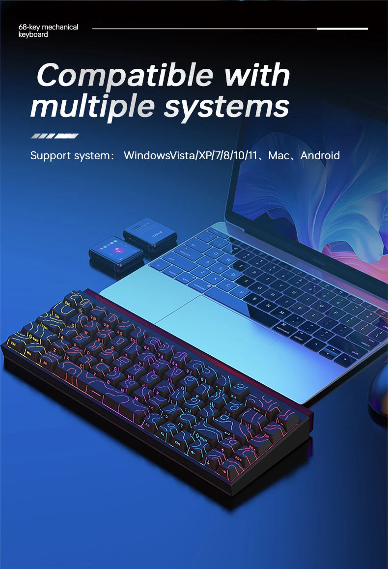 AJAZZ Mini 65% Gaming Mechanical Keyboard, 68 Keys with Red Switches, Compact Wired Office Keyboard, Stunning Lighting Effects, Self-Service Plug and Play, Supports Multiple Systems, Suitable for Gaming Mechanical Backlit Key