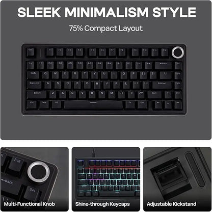 Aula F75 Wired Gaming Keyboard 75% RGB Backlight ABS Keycap Gasket Structure Hot Swappable Office Mechanical Keyboards With Knob