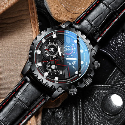 Men's Watch Black Warrior Authentic Trendy Stainless Steel Waterproof Luminous Calendar Male Fashion Quartz Clock Watches Gift