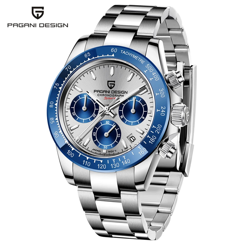 Zegarek męski PAGANI DESIGN – model z kolorowymi tarczami, luksusowy zegarek kwarcowy na rękę, chronograf wyposażony w mechanizm