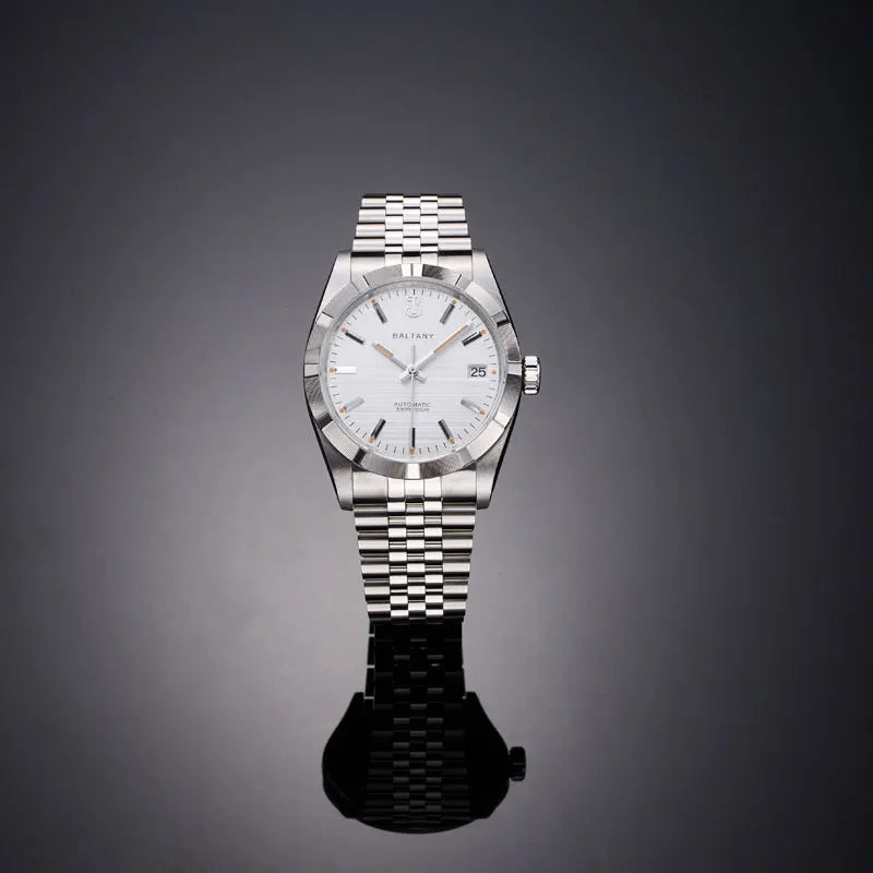 Baltany S4102 Business Man Automatic Mechanical Wristwatch 36mm Linen Dial Engine Turned Bezel NH35 Luxury Dress Watch For Man