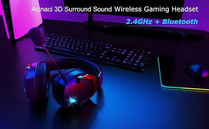 Wireless Gaming Headset with Detachable Noise Cancelling Microphone – 2.4G Wireless, Bluetooth 5.3 & 3.5mm Wired Gaming Headphones for PS5, PC, Xbox, Mobile
