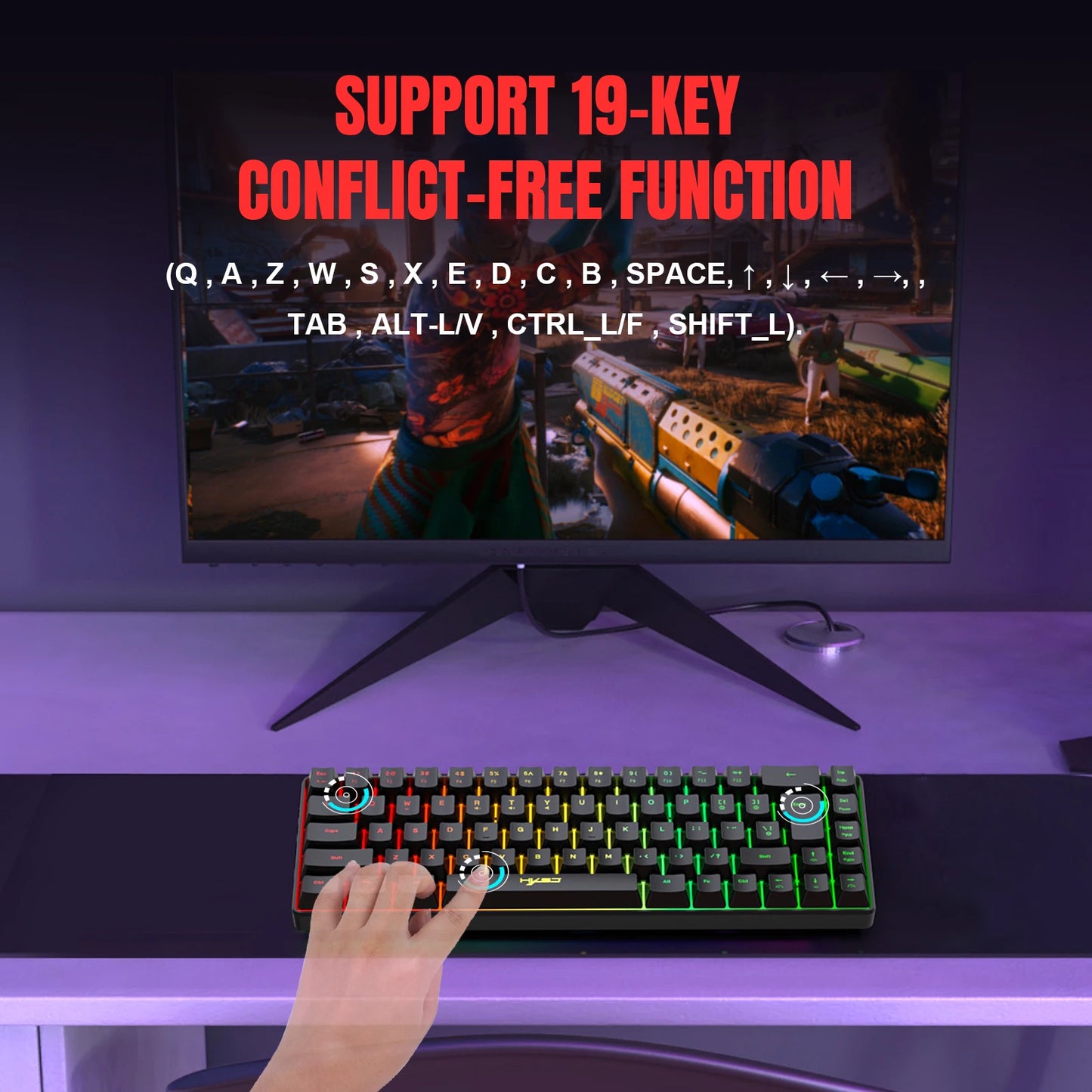 60% Percent Gaming Keyboard, Ergonomic Small Mini membrane Keyboard Compact RGB Backlit Keyboard for Windows, PC, Laptop, Gaming