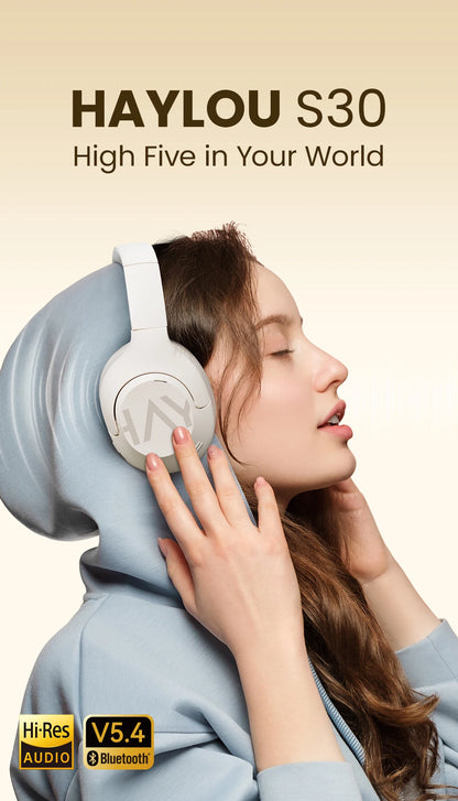 HAYLOU S30 Wireless Bluetooth 5.4 ANC Headphones 43dB Noise Cancelling Headsets with 40mm Driver, 80H Playtime Hi-Res Audio Earphones