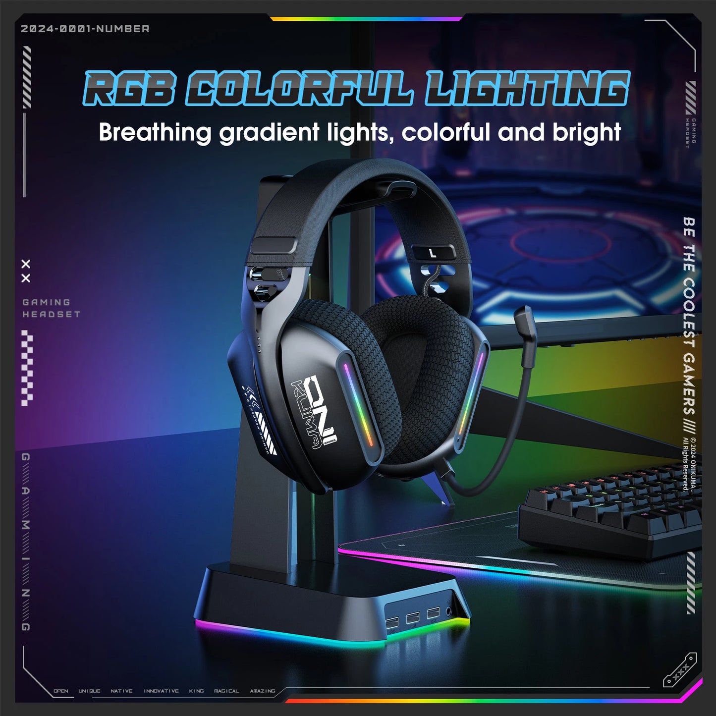 ONIKUMA GT808 Wireless Gaming Headset 2.4G/Bluetooth/Wired 3-Mode Over-Ear Gaming Headphones with Noise Cancelling Mic for PC PS4 PS5