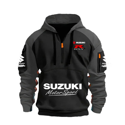 2025 Suzuki Logo Hoodie Motorcycle Racing Cycling Sweatshirt Racing Clothing Sweatshirt Half Zipper Multi-pocket Zipper Hoodie, Produit gaming premium Fraquane