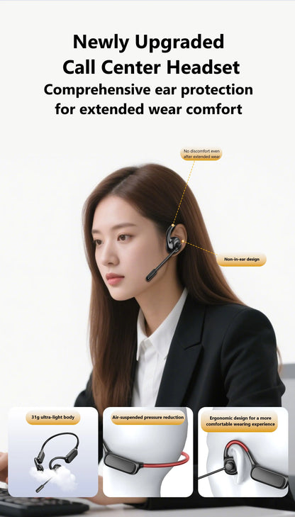 Open-Ear Bluetooth Headset with Noise-Reducing Boom Microphone, Wireless Office Headset for Call Center, Truck Drivers, Remote Work & Business Calls