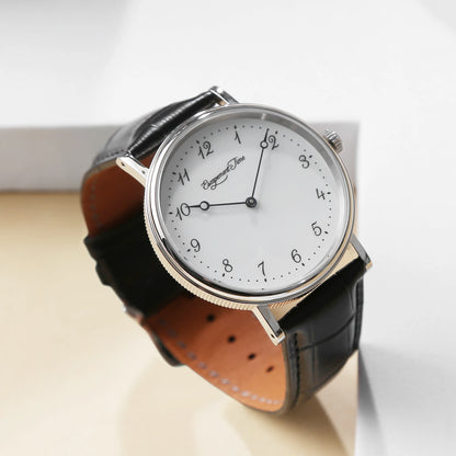 【Escapement Time】Quartz Movement Watch 38.5mm Case Enamel White Waterproof 50M Blue Heat Treatment Hand