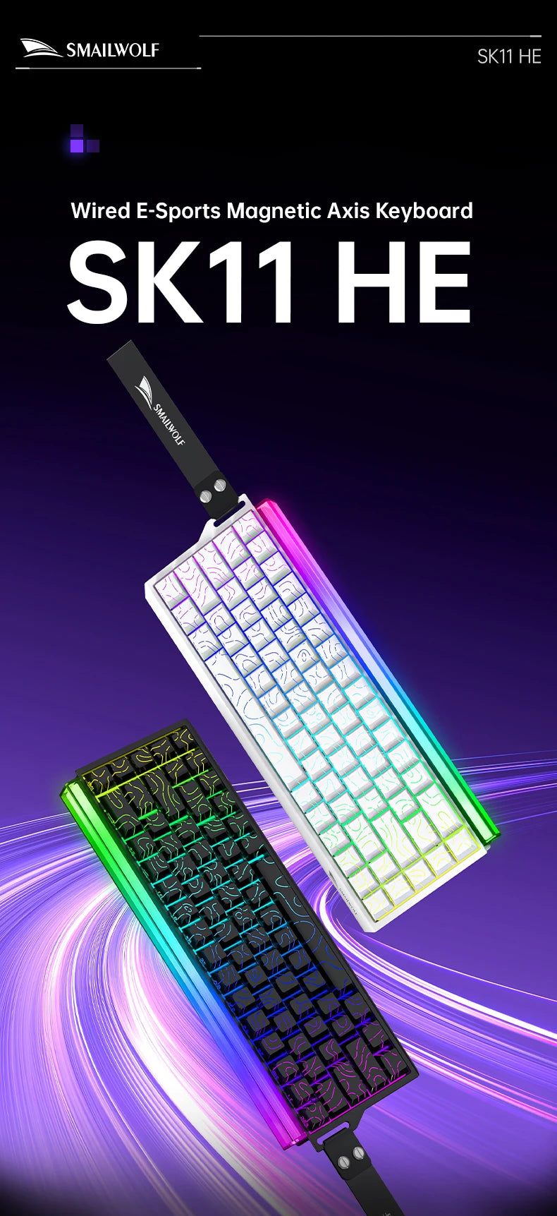 SMAILWOLF SK11 68HE Magnetic Switch Mechanical Keyboard, 68% Wired Gaming Keyboard with Rapid Trigger, 8K Polling Rate, 0.01mm Adjustable Actuation for Esports & PC