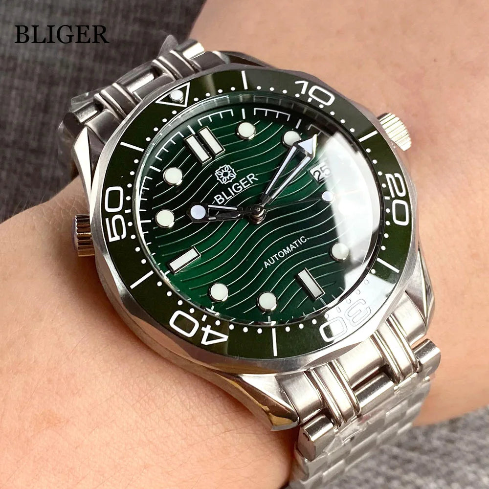 BLIGER Luxury 41mm Mechancial Men Watch Sapphire Glass NH35AMIYOTA PT5000 Movement Steel Bracelet Ceramic Bezel Date Function