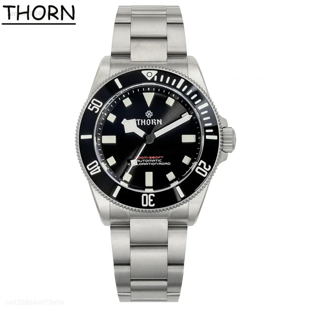 THORN 39mm Titanium Watch Men Homage Vintage PT5000 Movement Automatic Sapphire Crystal C3 Super Luminous 200M Waterproof Watch