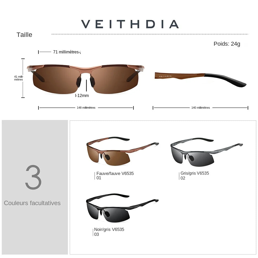 VEITHDIA Men's Sunglasse Outdoor Polarized UV400 Lens Rectangle Rimless Driving Fishing Sun Glasses Sports Eyewear For Male 6535