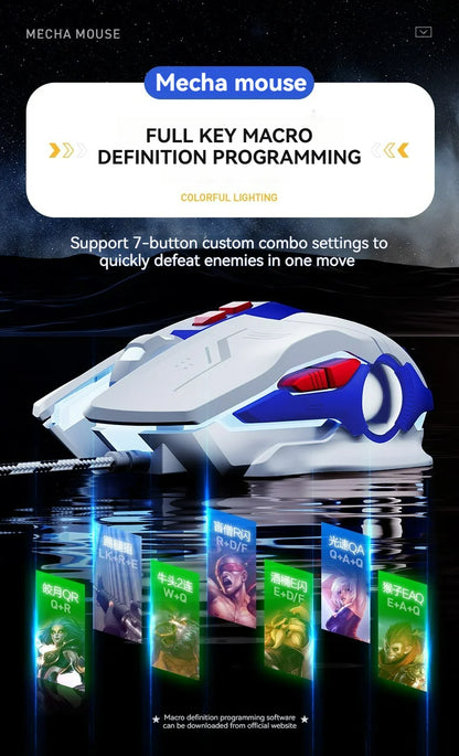 Inphic W9P Wired Gaming Mouse 12800 DPI RGB USB Mouse with Macro Programming, Mecha Style Ergonomic Wired Gaming Mouse for PC, Office & E-Sports