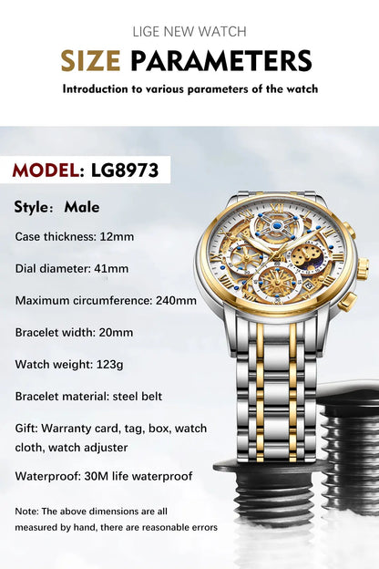 LIGE 2024 New Fashion Gold Women Watch Top Brand Luxury Waterproof Watches for Women Sport Quartz Chronograph Relogio Feminino