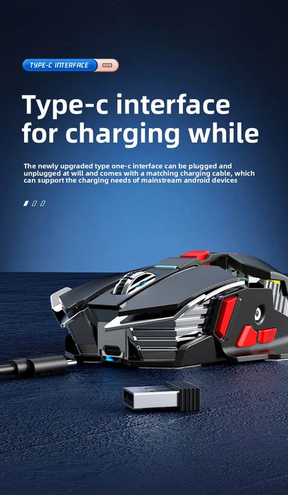 SC300 Wireless Mechanical Gaming Mouse, Rechargeable RGB Gaming Mouse with Adjustable DPI, Silent Ergonomic Wireless Mouse for PC, Laptop & Tablet