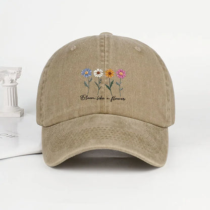Vintage Washed Daisy Baseball Cap – Unisex “Flowers in Bloom” Letter Print Dad Cap – Outdoor Travel & Casual Sun Hat