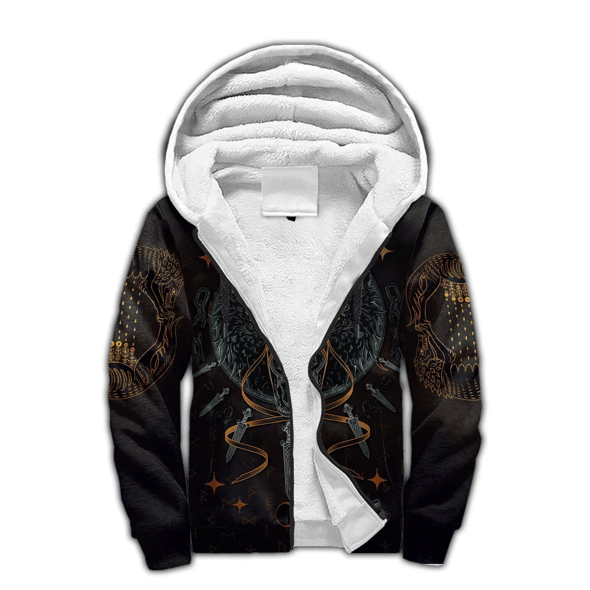 Mjolnir Odin Raven Wolf Tattoo 3D Printed Mens Winter Thicker Zip Hoodie Unisex Casual Hooded Tracksuit Warm Fleece Jacket KD16