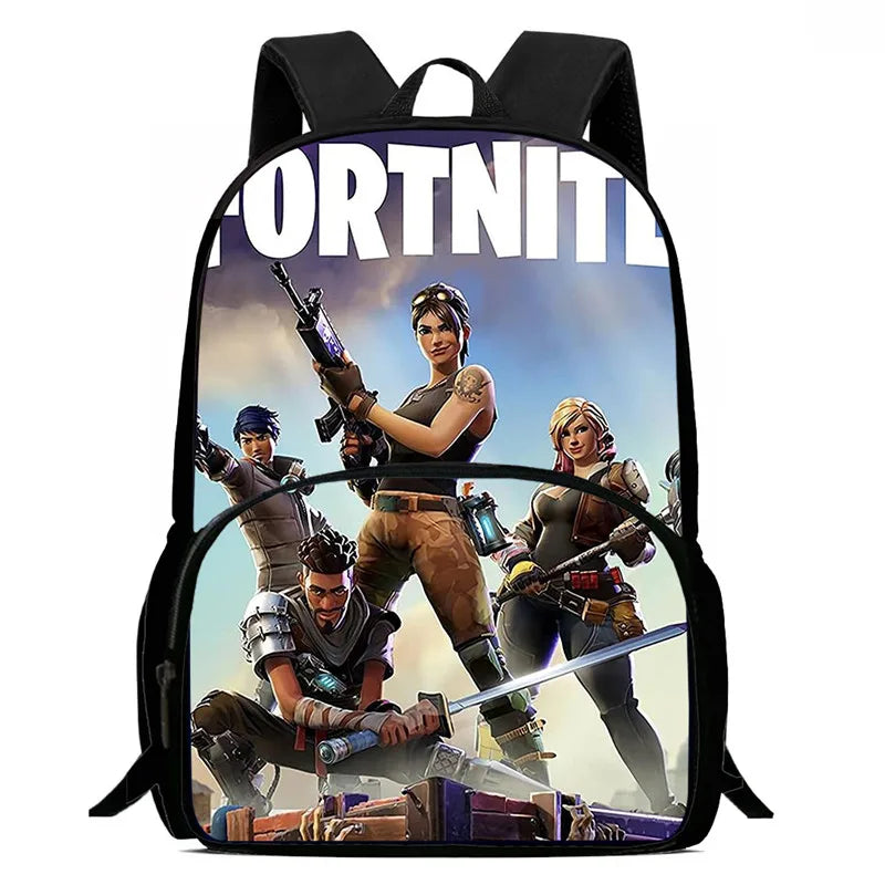 15 Inch Fortnite Cartoon Backpack Unisex for Boys Girls with Front Pocket Lightweight Student School Bookbag Large Capacity