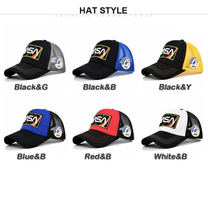 New 3D premium NASA embroidered baseball cap, summer color blocked mesh cap, men's and women's outdoor casual duckbill cap
