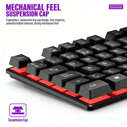 Teclado gaming con sensación mecánica, retroiluminación RGB, teclado con cable USB para oficina y hogar, teclas multimedia, ruso, español, árabe e inglés
