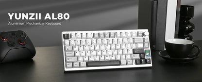 YUNZII AL80 Silver Wireless Mechanical Keyboard, Full Aluminum CNC Custom QMK/VIA Gaming Keyboard, LCD Display Hot Swap Keyboard